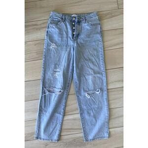 Forever 21 Jeans Womens 26 Blue Straight Leg Distressed Button Fly Mid Rise